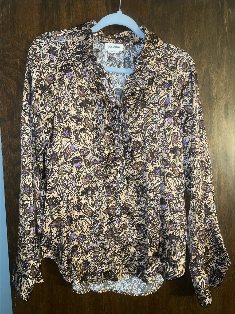 Zadig & Voltaire Brown and Purple Paisley Button-Down Shirt